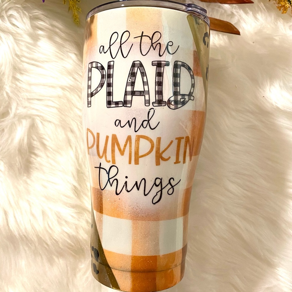 20oz curve Cheetah print Custom made Fall Plaid Tumbler - Picture 1 of 14